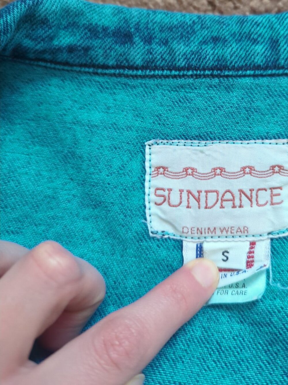 Vintage Sundance Denim Wear Teal Acid Wash Fringe Poncho Cape Jacket S USA Boho - Picture 6 of 13